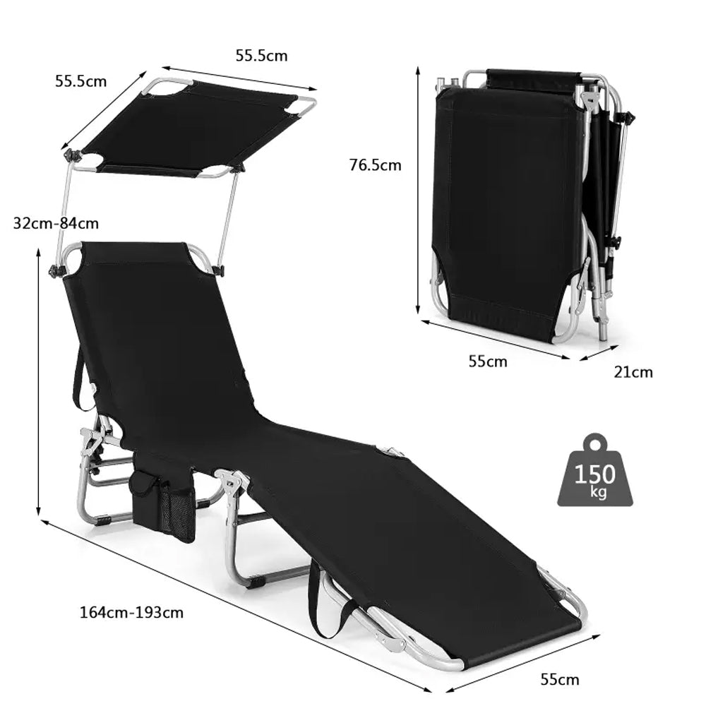 SunRay Folding Sunbed w/Adjustable Canopy & Storage Pocket