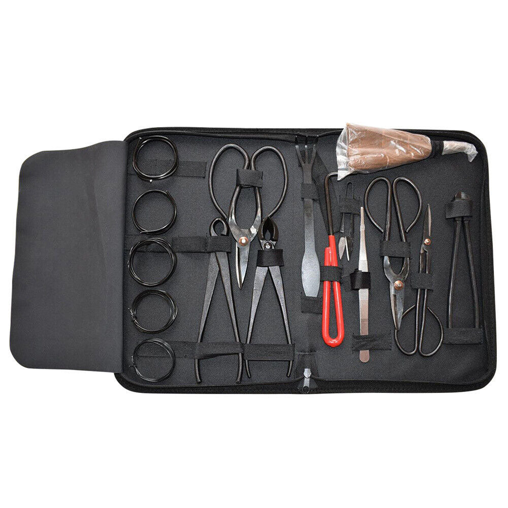 Garden Bonsai Tool Kit (16 pcs) : Carbon Steel, Nylon Case