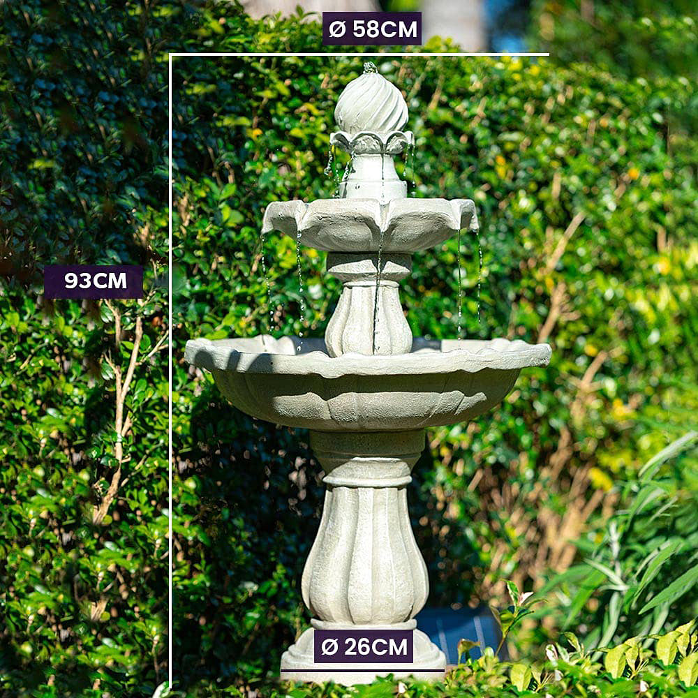 Antiva 3 Tier Solar Powered Water Feature/Fountain/Bird Bath - Light Grey