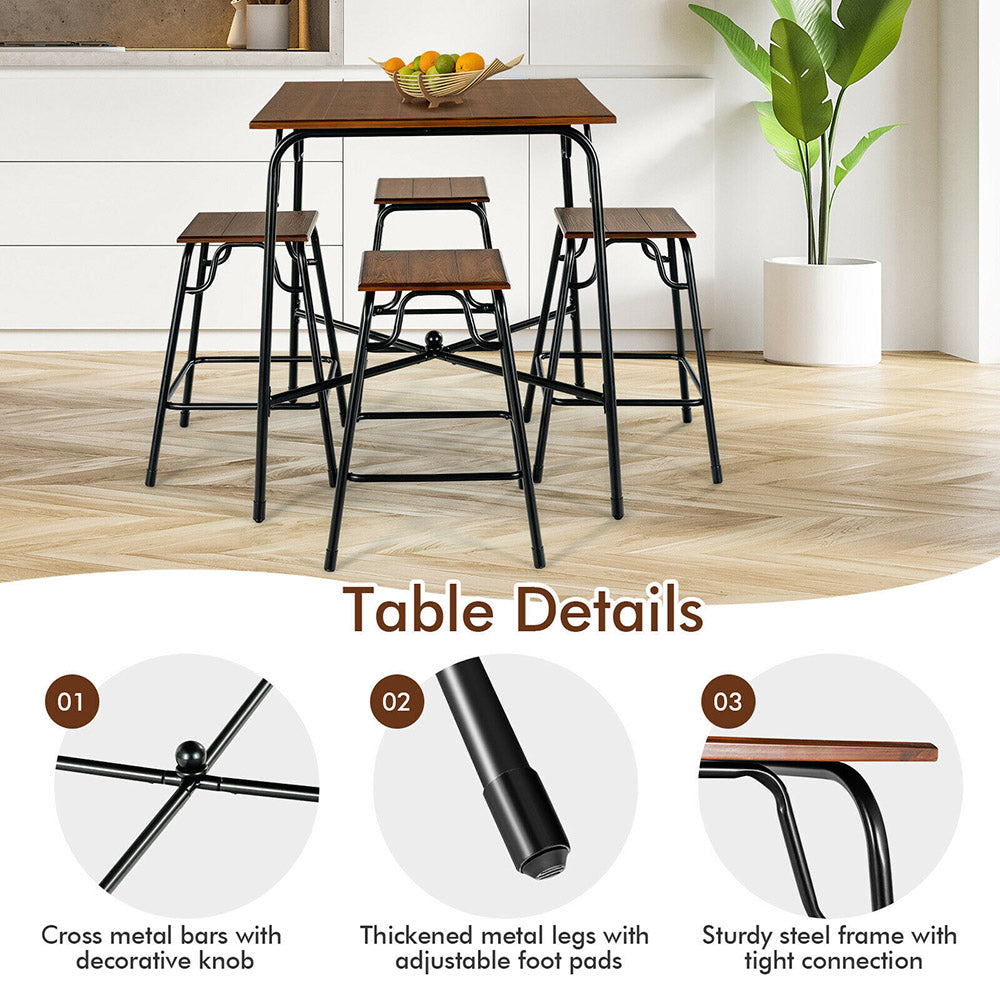 HomeLiving 5-piece Bar/Table Set w/ 4 Counter Height Bar Stools