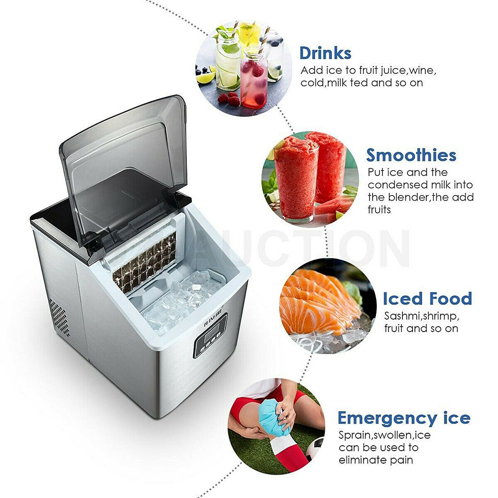 Mega 17 Kg Home Countertop Ice Maker. Stainless Steel