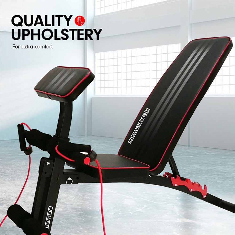 27 April Adjustable Home Gym Bench -  6 Levels, Incline Decline Flat, Preachers Curl, Complementary Bands - Deluxe Home Delight