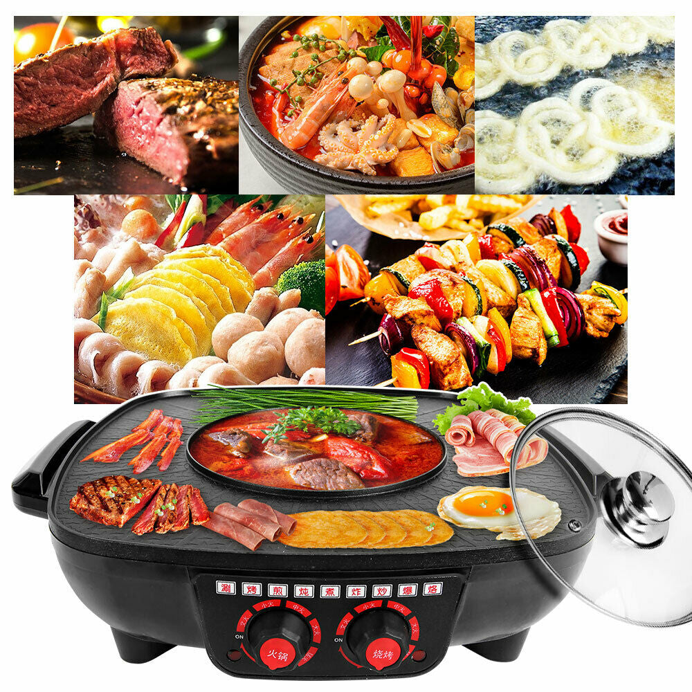 2in1 Electric Non-Stick Korean BBQ Plate/Hot Pot Pan/Shabu Grill & Barbecue