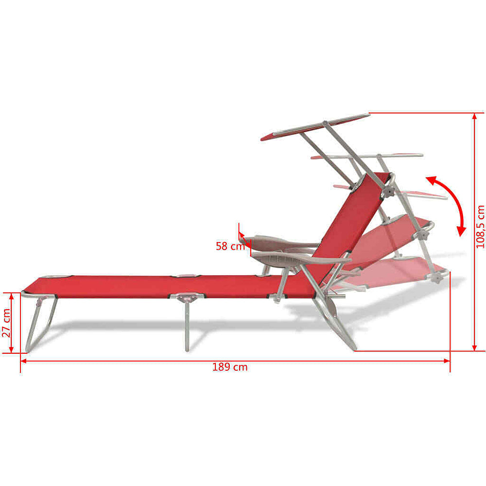 Foldable Reclining Sun Lounger with Shade/Roof – 5 Colours