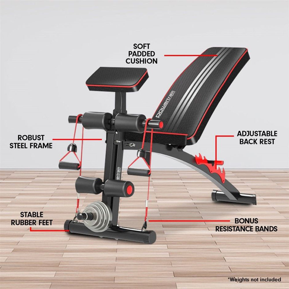 27 April Adjustable Home Gym Bench -  6 Levels, Incline Decline Flat, Preachers Curl, Complementary Bands - Deluxe Home Delight