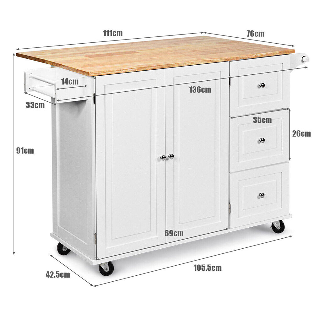 Rivoli Kitchen Island Trolley w/ Wood Drop Leaf & Storage Cabinet