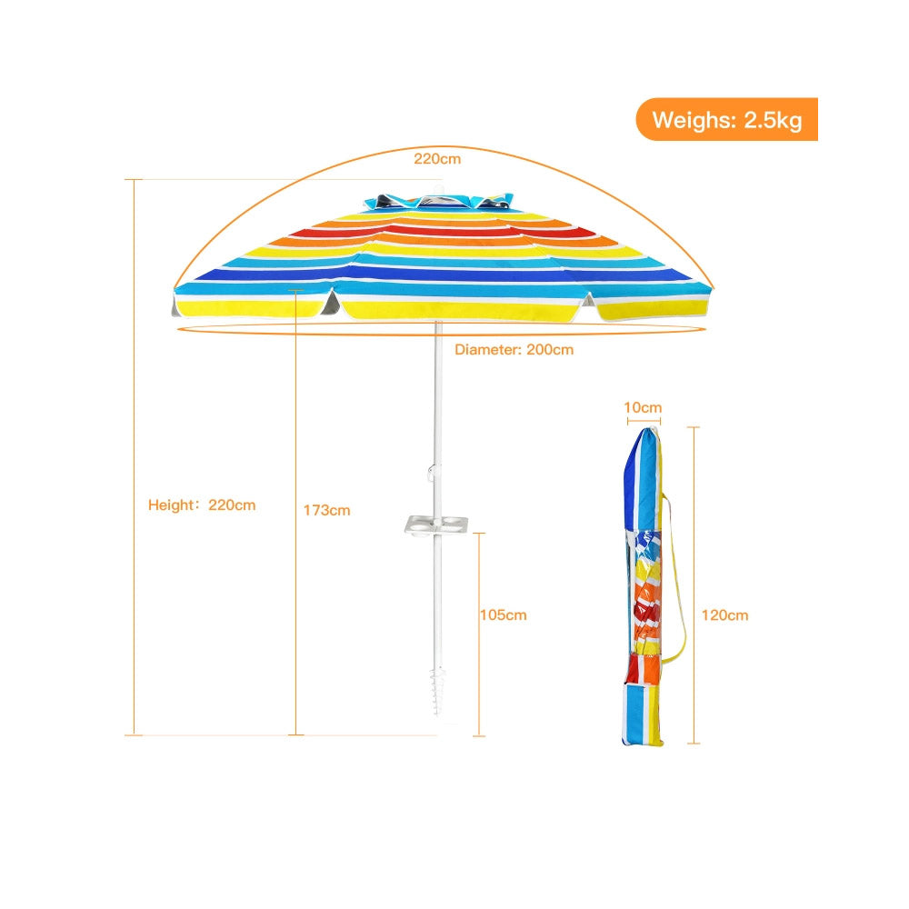 Vivi Beach Umbrella/Sun Shade w/Cup Holder & Carry Bag