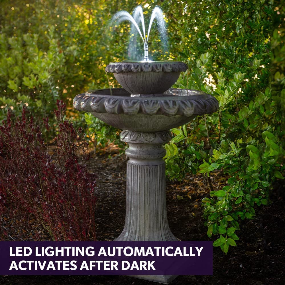 Belluno Solar Powered Fountain/Bird Bath with Lighting