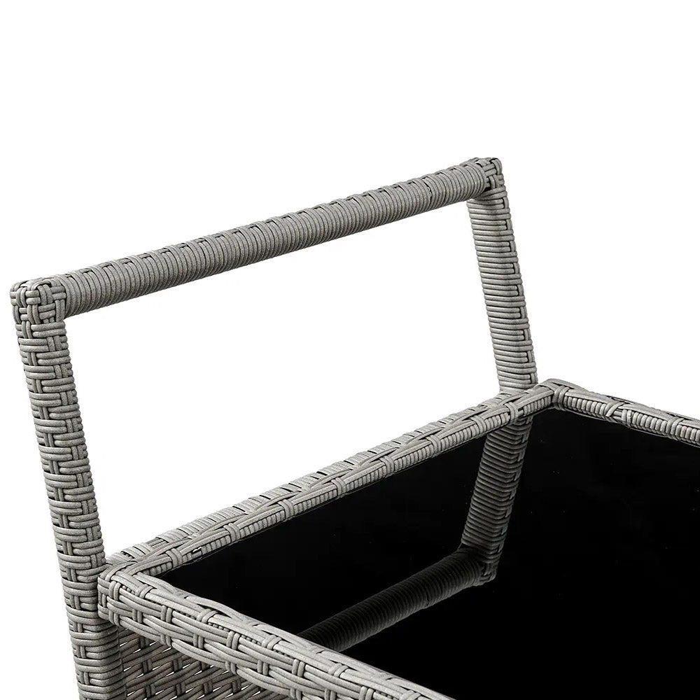 LuxLiving Woven Rattan Bar Cart w/Wine Glass Rack, Ice Bucket