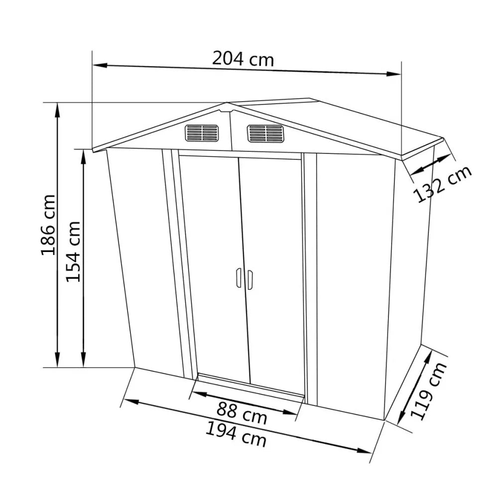 Large Grey Metal Garden Storage Shed - 204x132x186 cm in Green or Grey - Deluxe Home Delight