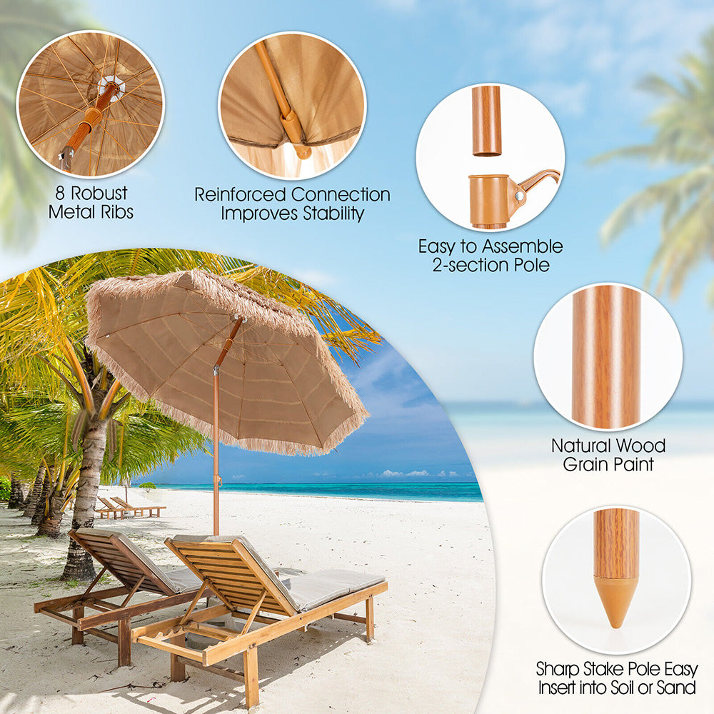 Thatched Portable Tiki Beach & Patio Umbrella - 2 Sizes