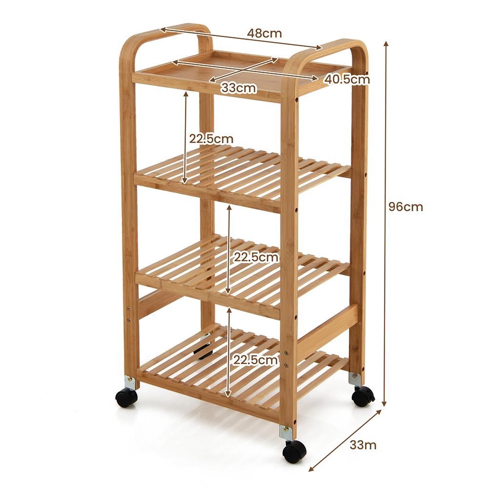 EasyLife  4-Tier Bamboo Rolling Storage Cart/Kitchen Serving Trolley