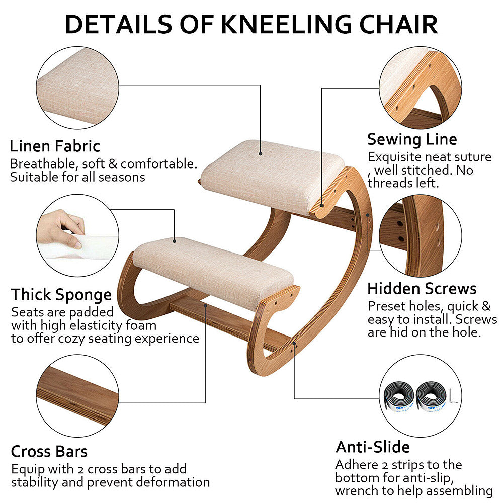 FitHealthy Ergonomic Wood Kneeling Chair W/ Cushion