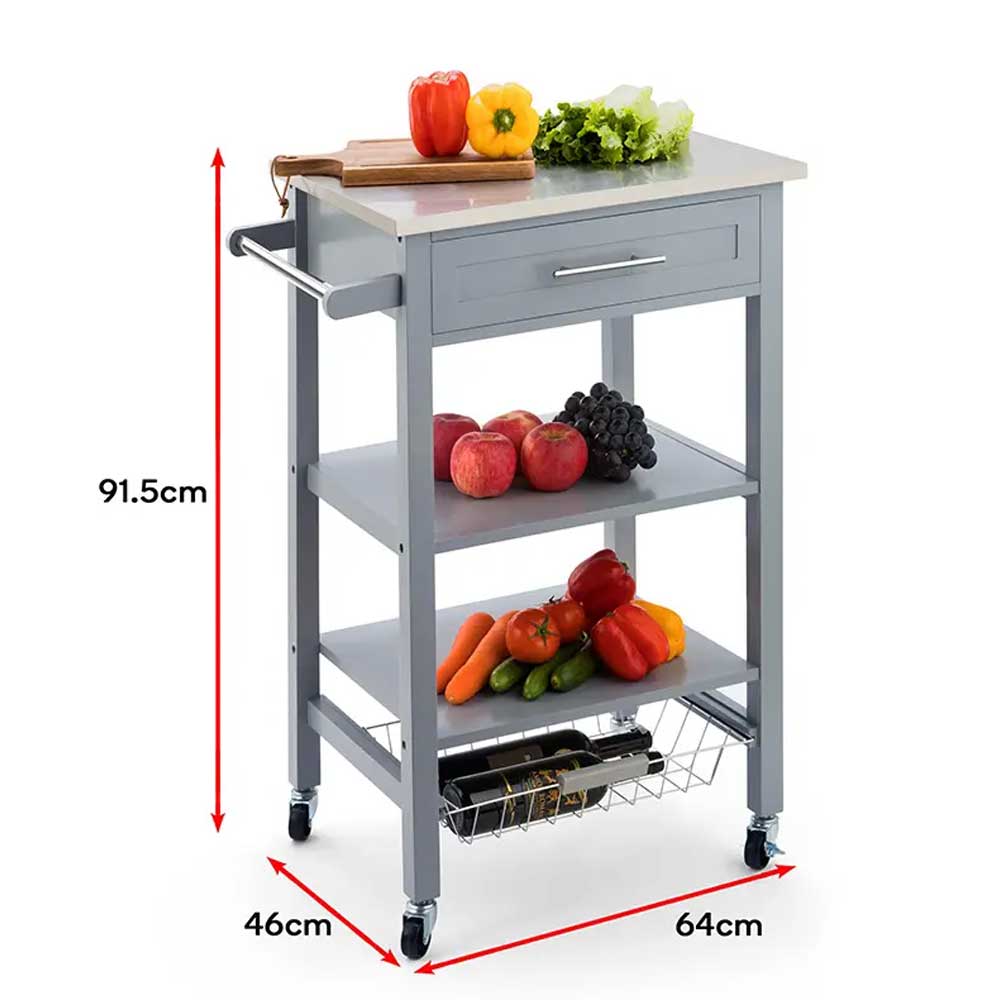 Fidelia Stainless Steel Kitchen Trolley - White or Grey