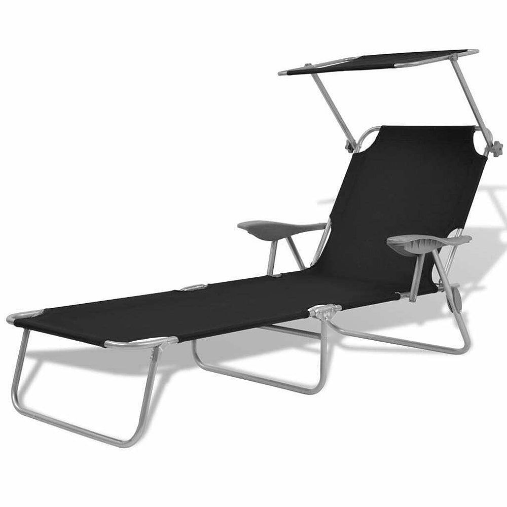 Foldable Reclining Sun Lounger with Shade/Roof – 5 Colours