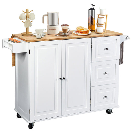 Rivoli Kitchen Island Trolley w/ Wood Drop Leaf & Storage Cabinet