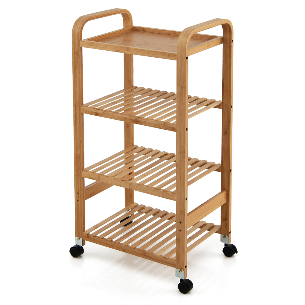 EasyLife  4-Tier Bamboo Rolling Storage Cart/Kitchen Serving Trolley