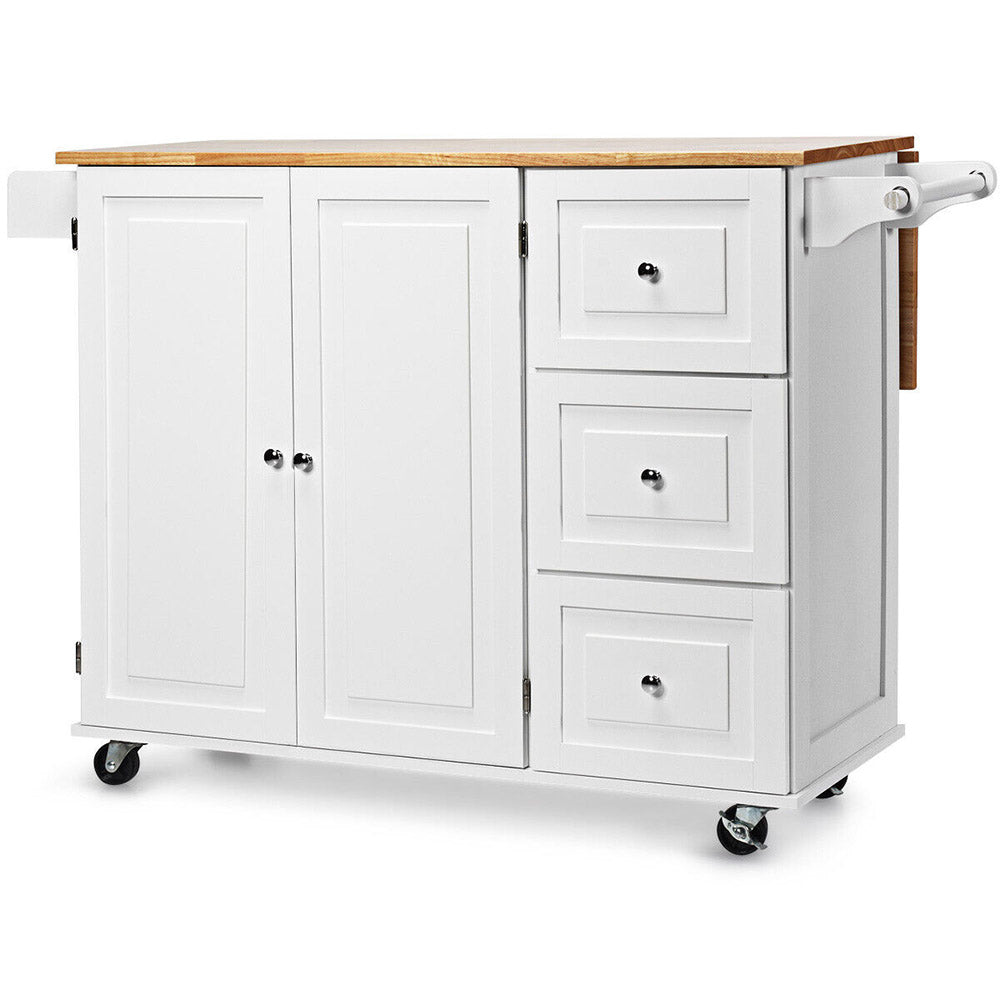 Rivoli Kitchen Island Trolley w/ Wood Drop Leaf & Storage Cabinet