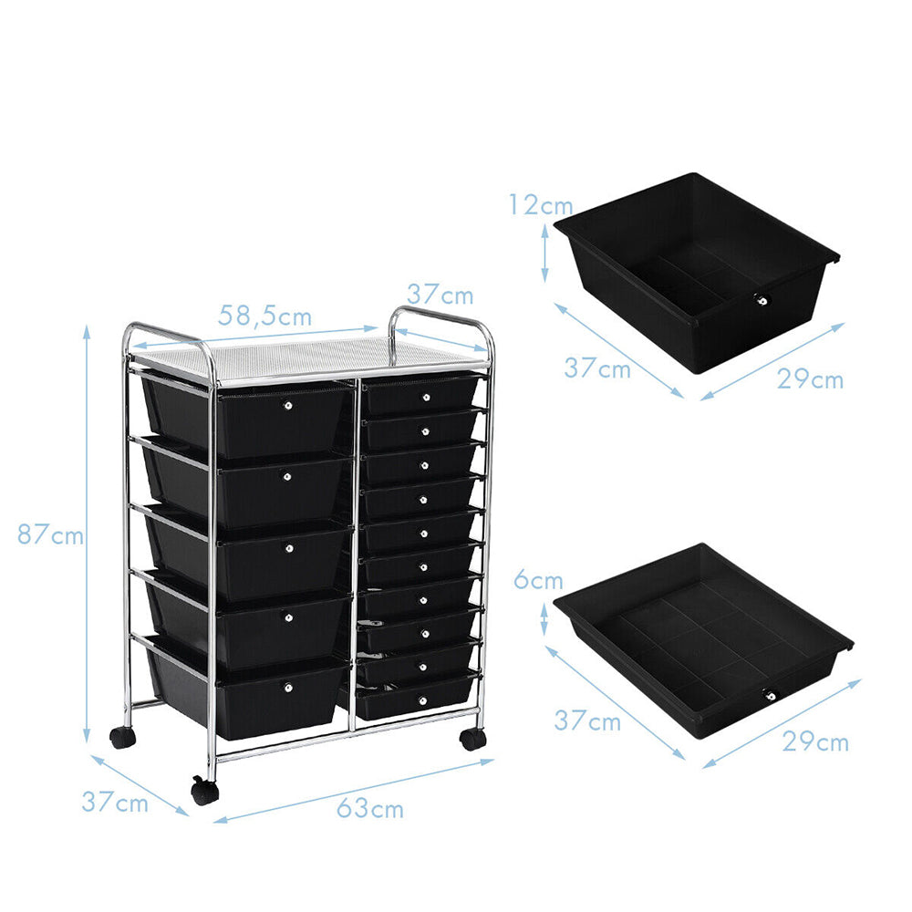 Rolling Storage Cart/Trolley Home & Office  w/ Wheels - 15 Drawers