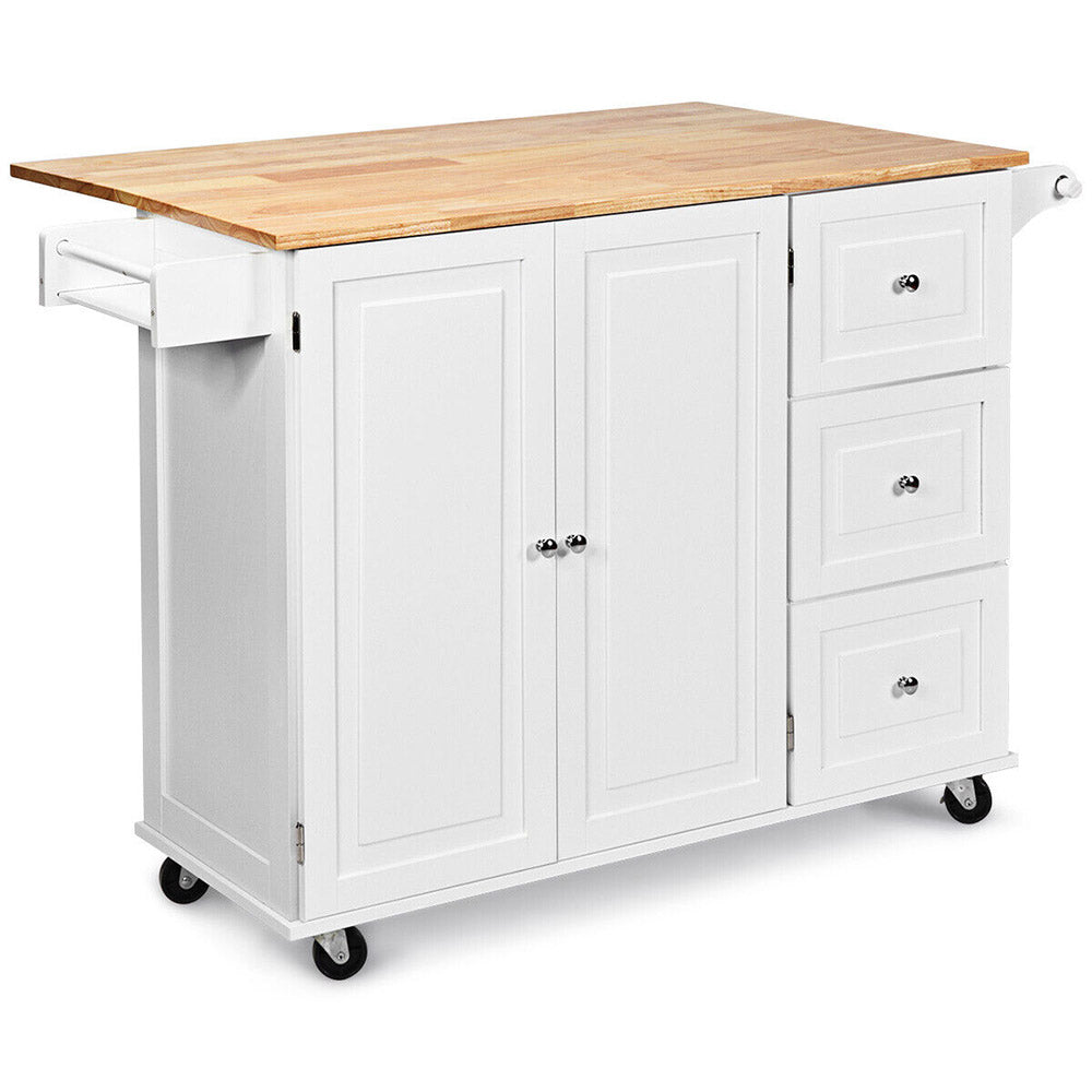 Rivoli Kitchen Island Trolley w/ Wood Drop Leaf & Storage Cabinet