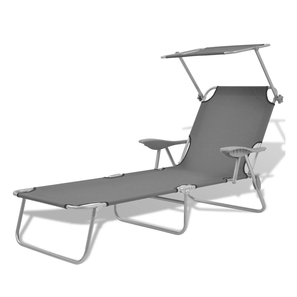 Foldable Reclining Sun Lounger with Shade/Roof – 5 Colours