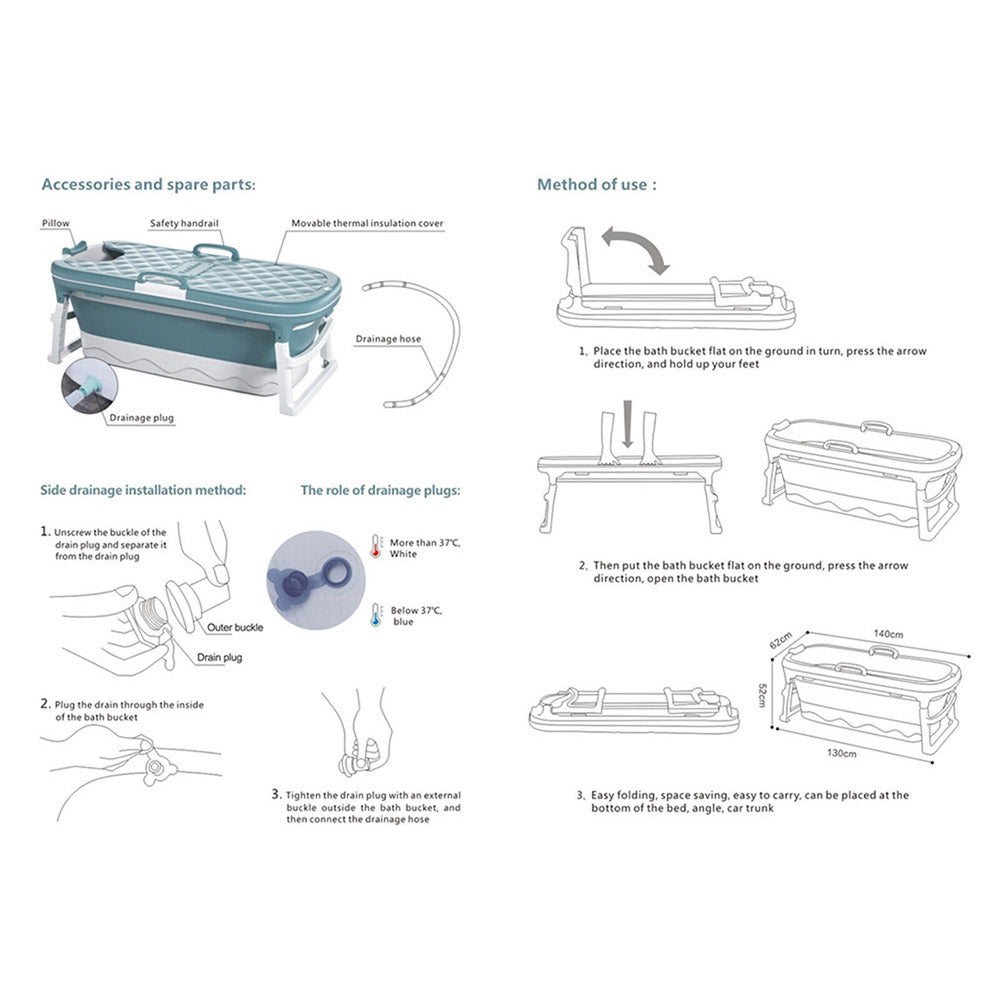 EasyRite Foldable Bathtub for Adults 115cm