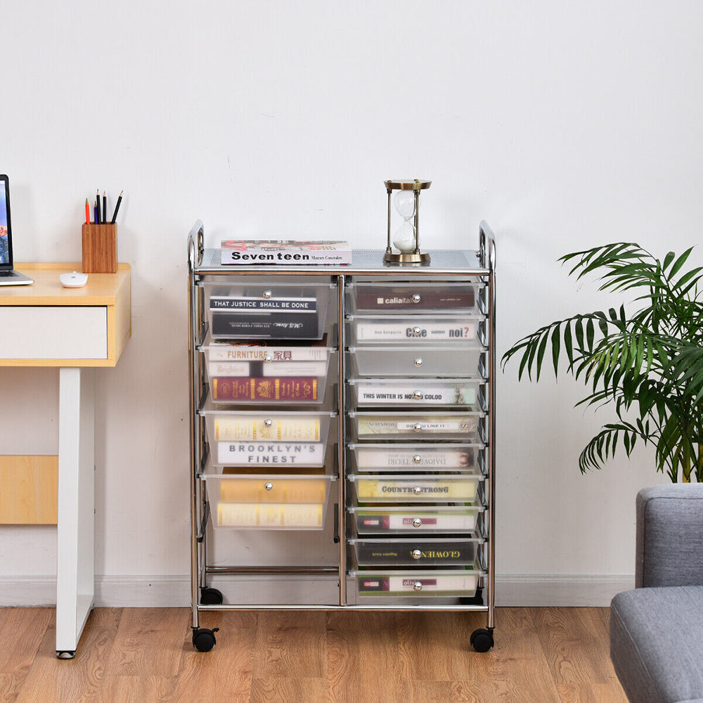 Rolling Storage Cart/Trolley Home & Office  w/ Wheels - 15 Drawers