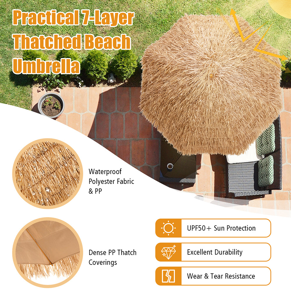 Thatched Portable Tiki Beach & Patio Umbrella - 2 Sizes