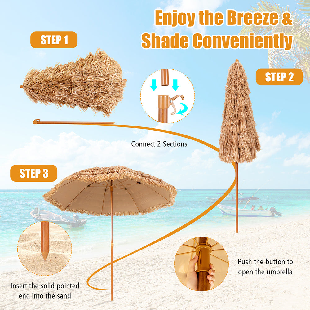 Thatched Portable Tiki Beach & Patio Umbrella - 2 Sizes