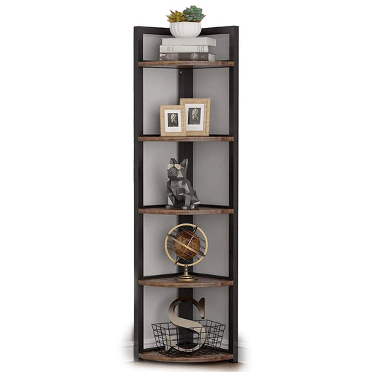 Anya Deluxe Rustic 5 Tier Wooden Corner Shelf Unit