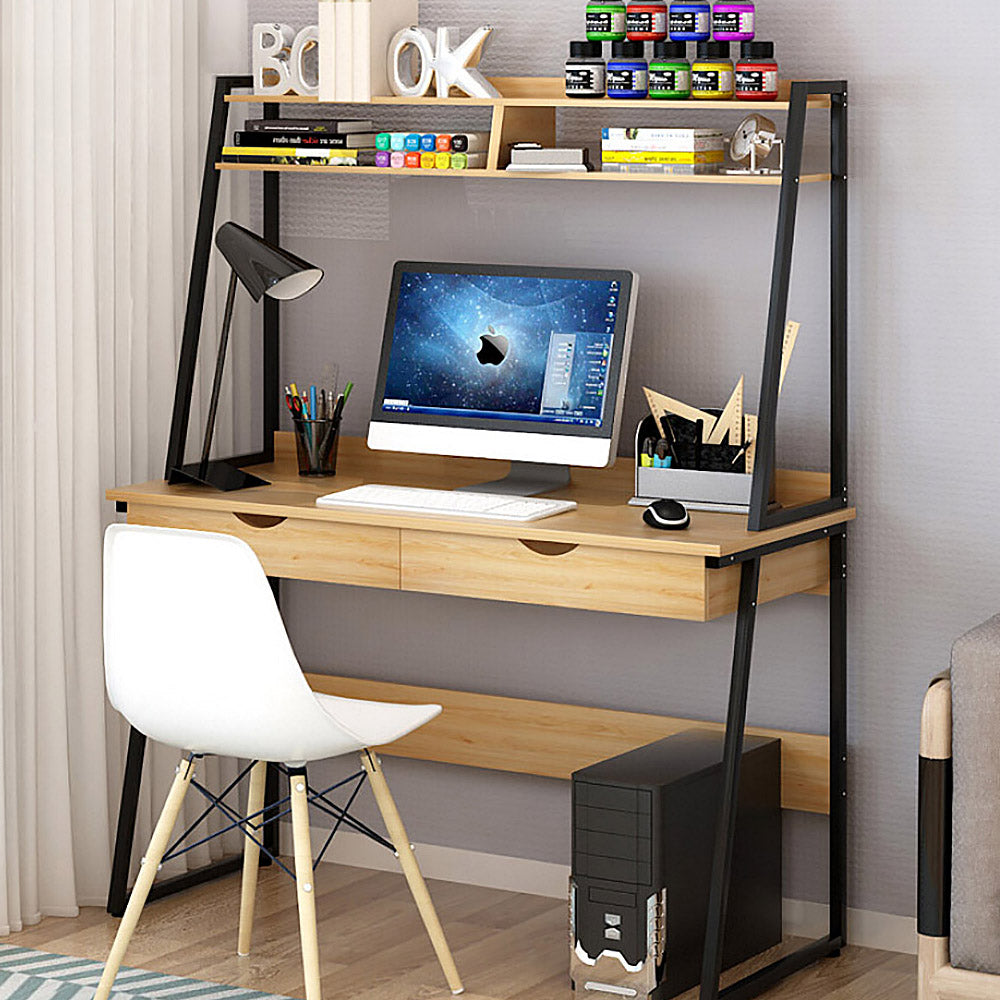 Liberty Tall Computer Desk Workstation with Shelves & Drawers - Deluxe Home Delight