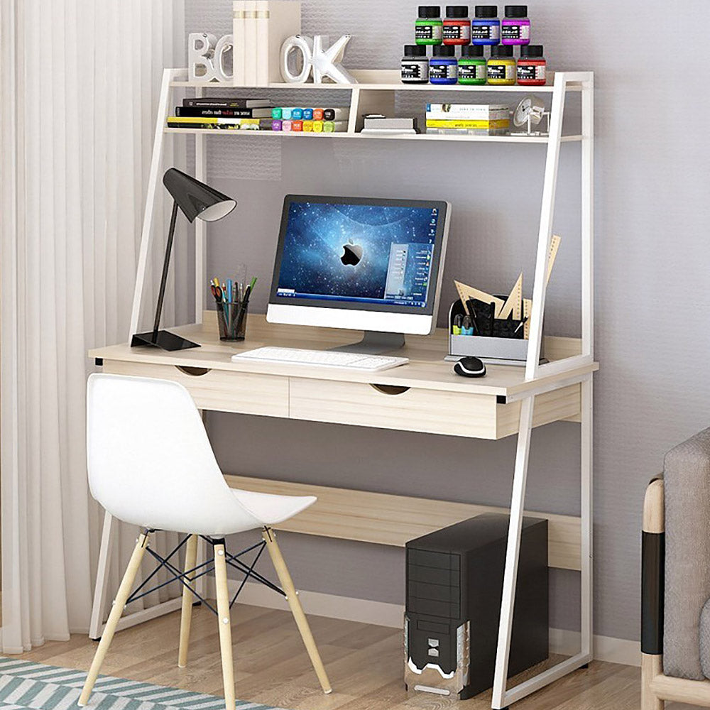 Liberty Tall Computer Desk Workstation with Shelves & Drawers - Deluxe Home Delight